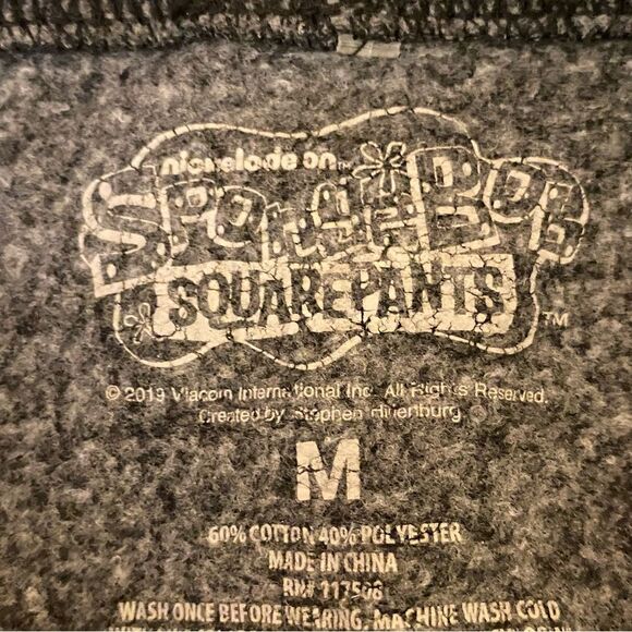 SpongeBob SquarePants Black Burnout Hoodie Adult Size Medium Drawstring Hood - Picture 4 of 5